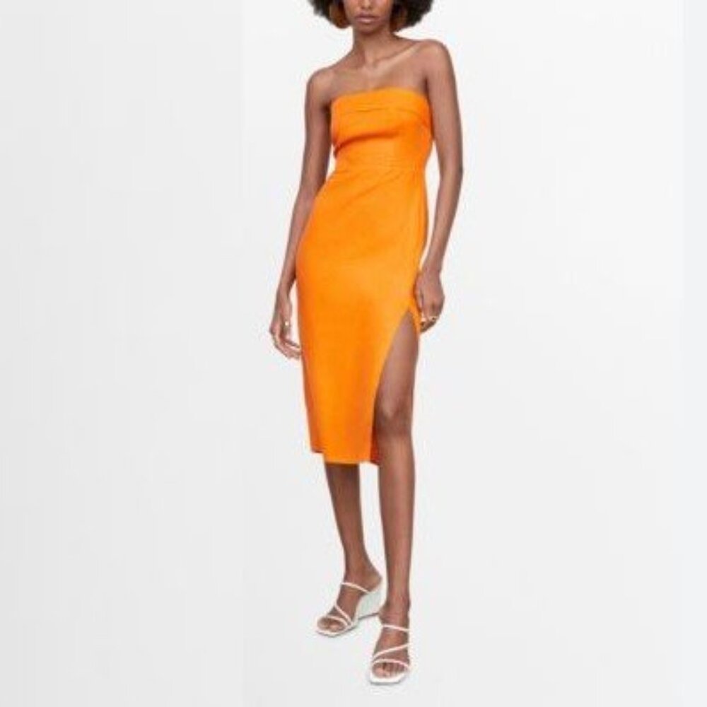 Mango Javi Linen Strapless Dress